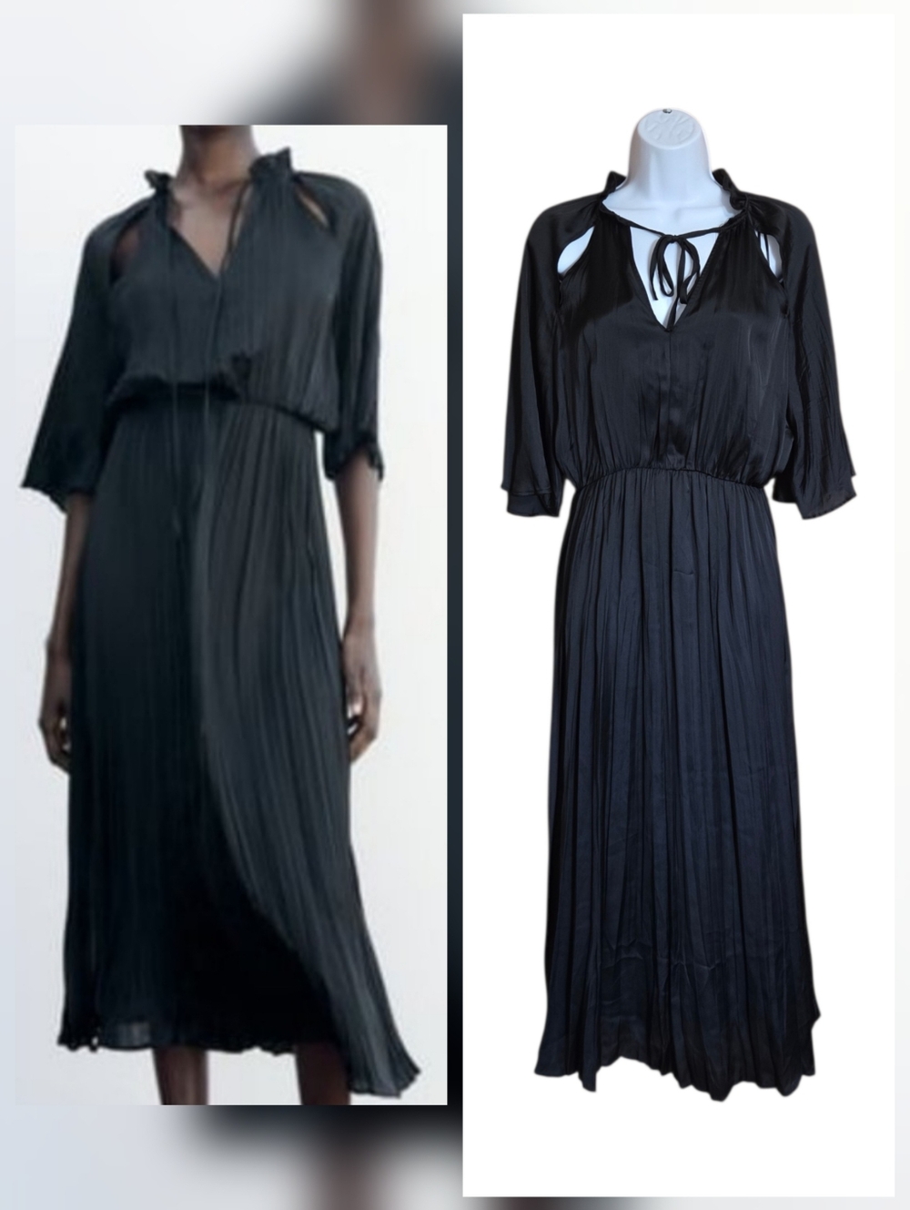 ZARA Satin Effect Cutout Black Maxi Midi Dress Size S Soft Flowy Whimsigoth NWT